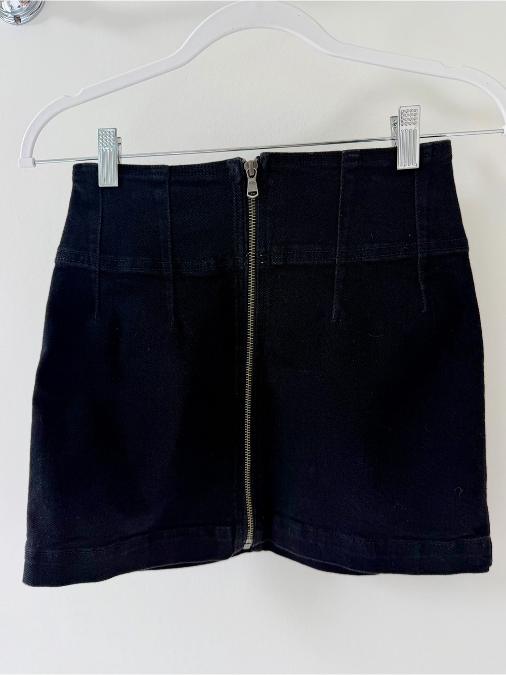 Free People We The Free Virgo Black Denim Front Zip Mini Skirt 26